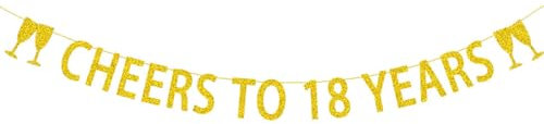 ALEGRE® 18 Geburtstag Deko für Mädchen und Jungen - Cheers to 18 Years Glitzerbanner Dekoration