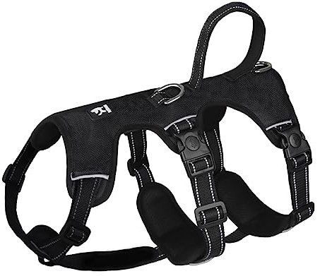 FEimaX Hundegeschirr Kleine Hunde Anti Zug Brustgeschirr Verstellbar Reflektierend No Pull Geschirr Hund Weich Atmungsaktiv Sicherheitsgeschirr mit Steuergriff, Schwarz, S