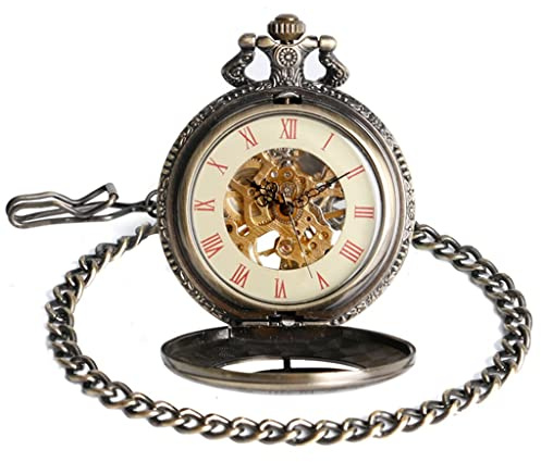 Fickur för män och kvinnor Mekanisk kedjeklocka Hand Wind Retro Chain Watch Constellation Kopparhänge (A 4,7 cm)