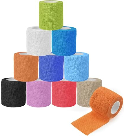 KASURE 14 Rolls Self-Adhesive Bandage Tapes, 5 cm x 4.5 m Cohesive Bandage, Highly Elastic Football Sock Tape, Sport Tape for Wrist Ankle Finger Wrap & Vet Wrap (10 Colours)