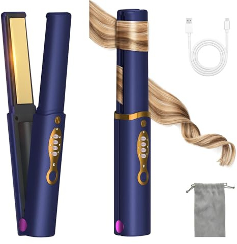 OBEST Cordless Hair Straighteners Curler 2 in 1, Fast Heating Titanium Flat Plates, 5000mAh Rechargeable Flat Iron with USB-C Charging, Portable Travel Styling Tool for Women