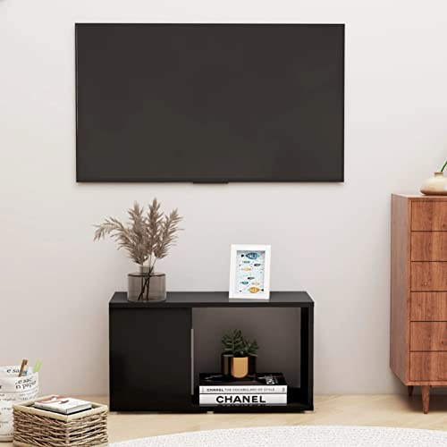 Rantry Svart TV-skåp 60 x 24 x 32 cm i spånskiva, TV-bord, TV-skåp, vardagsrum, TV-bänk industriellt TV-stativ
