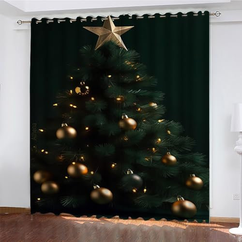 YZQGLHP Gardinen Weihnachtsbaum Vorhänge Weihnachten Verdunklungsvorhänge Schiebe Schallschutz Vorhang mit Ösen für Schlafzimmer Wohnzimmer H245 x B140 cm 2 teiliges Set