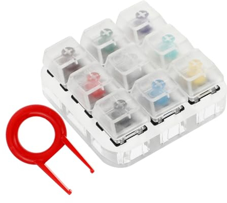 jojofuny Mechanischer Tastaturtester mit Acrylfuß 9 Tasten für Mechanische Schalter Leichtes Testwerkzeug zum Prüfen und Staubschutz