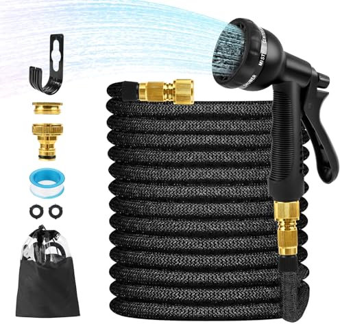 Gaethra 100FT Flexibler Gartenschlauch, Gartenschlauch Flexibel 30m mit 8 Funktionen Garten Handbrause für Hof Autowäsche，Die Blumen Gießen, Schwarz