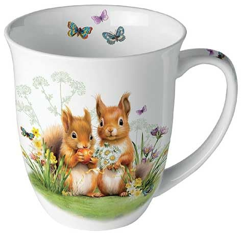Ambiente Porzellan Tasse ca. 400ml Becher Bone China Mug Für Tee Oder Kaffee Frühjahr Sommer Little squirrels
