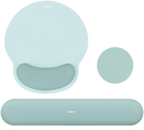 MOSISO Set Supporto Poggiapolsi&Tappetino Mouse Ergonomico Curvo Circolare | Coaster Base Non-Slip Alleviare Dolore Casa/Ufficio Facile Digitare con Panno Morbido Memory Foam Rialzato, Acquamarina