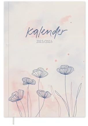 Eine der Guten Terminkalender A5 - Studienplaner 2025 2026, 18 Monate Wochenplaner & Notizbuch für Juli 25 bis Dez. 26, Softcover Taschenkalender, Creme Blau Rosa, klimaneutral, FSC Papier