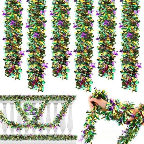 6 Stück Mardi Gras Hängende Dekorationen - Metallic Twist Girlanden - Karneval Party Dekorationen