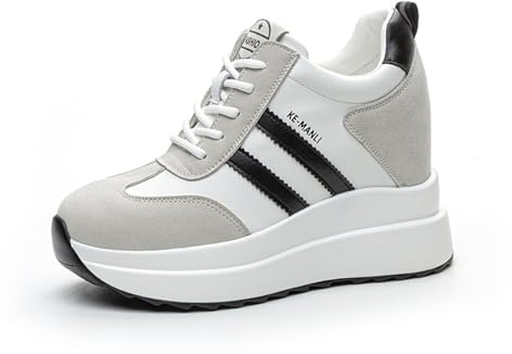 AONEGOLD Sneakers Zeppa Interna Donna Scarpe da Ginnastica Moda Pelle Alte Piattaforma Sportive Casual Scarpe Zeppa Interna con Tacco 10 cm（Bianco，37 EU）