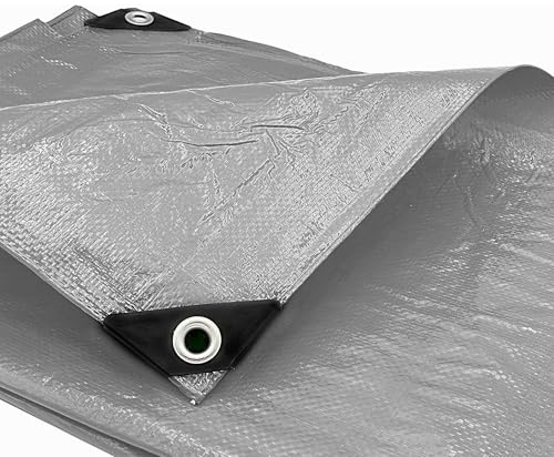 SKIR'CO Lona gris de 4 x 4 m, impermeable, lámina de 110 g/m², con ojales, lámina protectora, cubierta de coche, lona multiusos