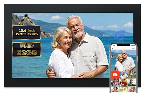 Frameo Digital Picture Frame, 15.6 inch Large Digital Photo Frame WiFi, 1920 * 1080 FHD Touch Screen 32GB Storage、Auto-Rotate、Wall Mountable、Easily Share Photos and Videos, Birthday, Wedding, for Mom