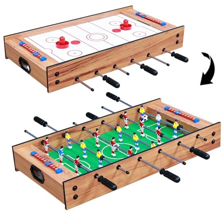 FCOUMY Mesa de juego múltiple, 2 en 1, mini mesa de juego de fútbol con hockey deslizante, mesa de juego de futbolín de madera para la familia