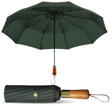 Le Monde du Parapluie – Parapluie pliant automatique pour homme – Grand parapluie triple robuste et coupe-vent – Compact, élégant et pratique pour toutes les sorties sous la pluie - Vert