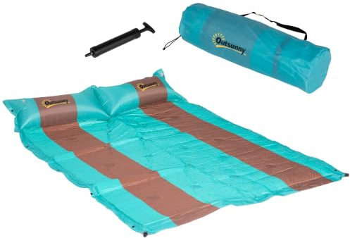 Outsunny Matelas de Camping 2 Personnes Ultra Léger avec Sac de Transport | Oreiller, Tapis de Couchage Imperméable, pour Randonnée, Voyage, Camping