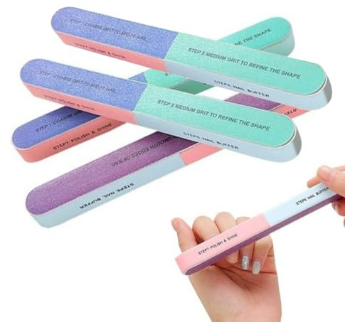 ZORVYN Set di 4 lime per unghie, lime lucidanti adatte per unghie naturali e saloni di bellezza, cura delle unghie, ideali per principianti e professionisti per ottenere unghie lucide