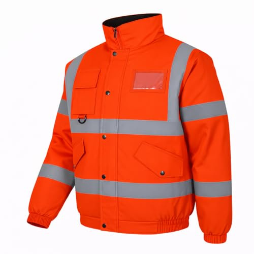 GM WORKWEAR Hi Vis Bomber Jacket – Waterproof High Visibility Safety Security Jacket for Men, S–4XL