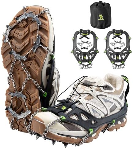 QUNATURE Crampons Ice Cleats for Shoes and Boots Ice Cleats Traction Snow Grips Men Women 22 Anti Slip Stainless Steel Spikes for Hiking Climbing Walking Fishing Mountaineering Jogging M