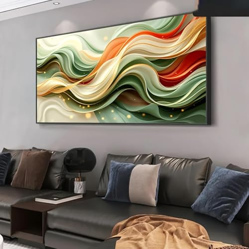 JACBON Dipinto su tela moderno astratto - Decorazione murale minimalista astratta verde scuro arancione rosso per soggiorno camera da letto corridoio 70x140 cm (28x55 pollici) con cornice interna