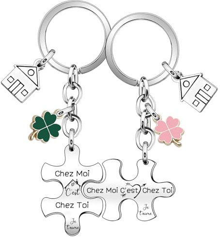 YZLPLP Porte clé Maison Couple Personnalisé: Ensemble de 2Pcs Porte Clef en Acier Inoxydable-pour la Maison-Cadeau Amour de Pendaison de Crémaillère Porte Clef Idee Cadeau Couple Original (4)