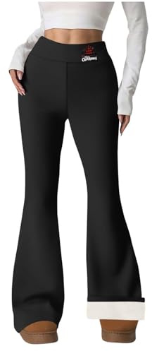 Generisch Thermohose Damen Warm Schlaghose Elegant Yogahose High Waist Thermoleggins Elastische Freizeithose Stoffhose Röhrenhose Relaxhose Jogginghose Sporthose Bequem Laufhose Schwarz XL
