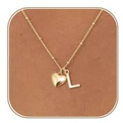 KINHOPI Kette mit Buchstaben, Silber/14K Vergoldet, A-Z & Herz Anhänger | Halskette mit Buchstaben, Namenskette Damen, Schmuck Personalisierte Geschenke für Frauen Mädchen