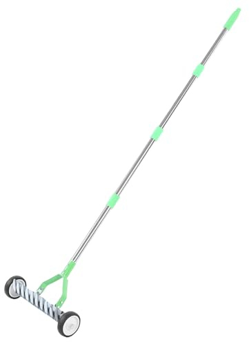Oreilet Lawn Thatch Rake, Dethatching Tool Roller Rake with Gloves, Garden Lawn Thatch Remover for Yard Care Moss Grass Clippings Leaves Debris Soil Mulch Cleanup