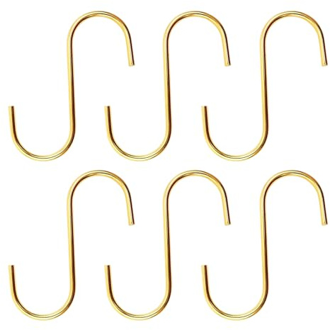 ZenithSYH Gorise Gold S Hooks (6 Pack) - Heavy-Duty Space Savers for Indoor & Outdoor Use, Rust-Resistant Carbon Steel Hooks for Hanging Kitchen Utensils, Towels, and Tools