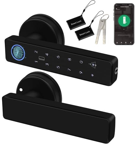 XYBkey - Cerradura inteligente para puerta con mango cinco en uno y teclado electrónico que admite múltiples métodos de reconocimiento, incluyendo contraseña, aplicación, tarjeta IC, huella dactilar y