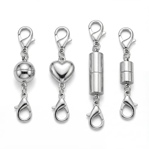 4 Pack Silver Magnetic Necklace Clasps, Jewellery Clasp Connector