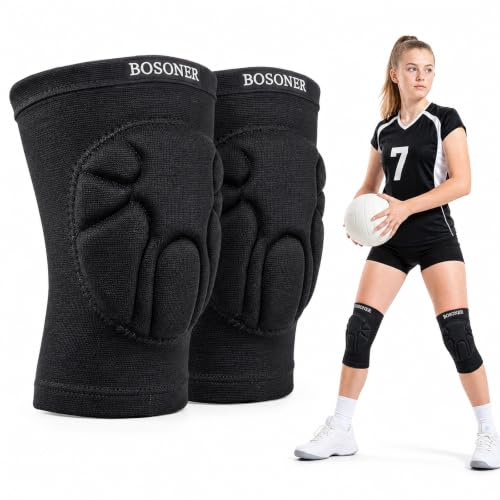 BOSONER Volleyball Knieschoner für Jugendliche Erwachsene: Gepolsterte Knieschützer für Hallensport Unisex Premium Weiche Protektoren für Volleyball Handball Snowboard Tanzen und mehr (Schwarz, S)
