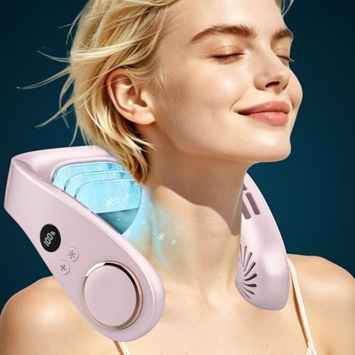Ventilatore da Collo Sportivo con Raffreddamento Attivo, Cuffie Ventilatori Collo Potente e 5 Velocità, Batteria 5500mAh Autonomia 24 Ore, Display LED Silenzioso, per Corsa, Ciclismo e Fitness Outdoor