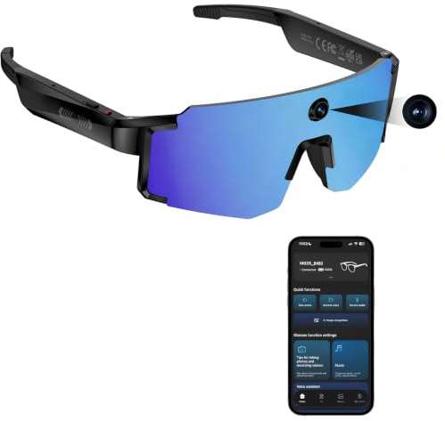 Occhiali con Telecamera 8MP, Smart Glasses AI per Ciclismo e Sport | Chiamate Bluetooth & WIFI, Traduzione AI in Tempo Reale, Riconoscimento di Oggetti, Protezione UV400