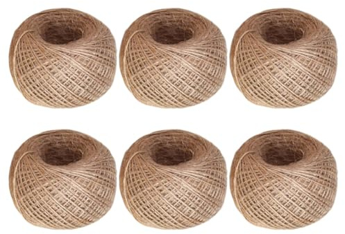 Housoutil 6pcs Natural Jute Rope Twine 30m Length, 3mm Thick Woven Sturdy Craft String, Thickness and Light Weight for Sewing and Festival Events