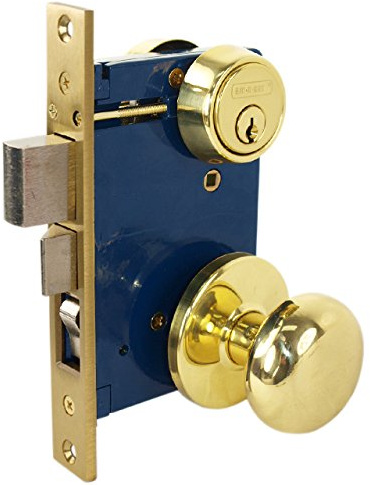 Em-D-Kay 5122 Polished Bras US3 Ornamental Iron Gate Door Double Cylinder Mortise Lock Set with 2-1/2 Backset and 1X 7-1/8 Faceplate (Right Hand Reverse (for Out-Swing Doors))