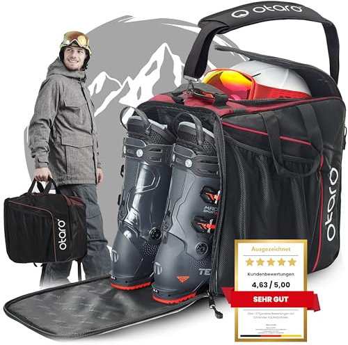 Otaro Skischuhtasche mit Helmfach (Classic | 44 L | Bordeauxrot) Skischuh Tasche für Skihelm und Skischuhe | Auch als Schlittschuhtasche | Skischuhrucksack mit Helmfach