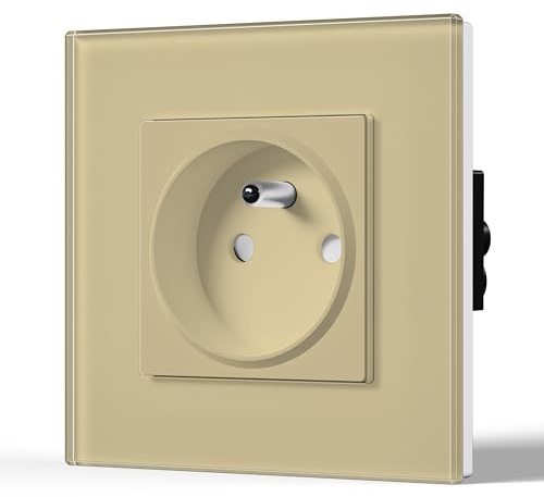 BSEED Prise Murale Prises de courant Alternatif 1 Gang Cadre en Verre Trempé Norme Française 16 Amp 240V 86mm Or