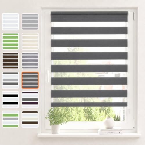 Vkele Doppelrollo Klemmfix ohne Bohren, Anthrazit 80×130 cm (BxH) | Lichtdurchlässig & pflegeleichtes Klemmrollo, Sonnenschutz & Sichtschutz, Duo Rollos für innen Fenster & Türen ohne Bohren