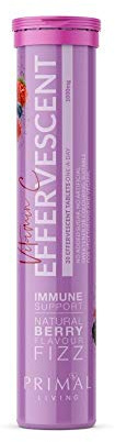 Primal Vitamin C 1000mg Berry Effervescent - Natural, Sugar-Free & No Artificial Sweeteners - 20 Vegan Tablets