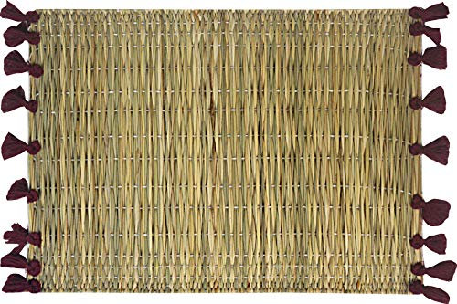 Set of 2 - Moroccan Wicker Handmade Table Tassel mats/placemats - Red Plum Tassels - L40 W30 cm