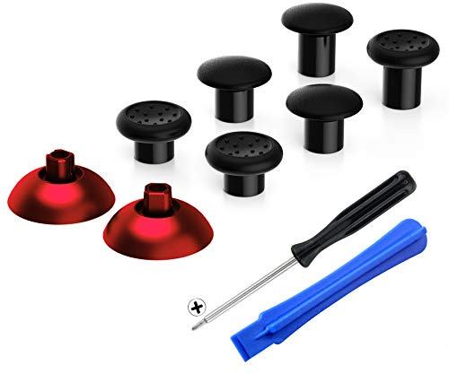 eXtremeRate Thumbsticks Kompatibel mit ps4 und Kompatibel mit ps5 Controller,Ergonomischer Analogsticks Analog Sticks Aufsätze Ersatz für ps4 Joy-Sticks für ps5-Schwarz&Matt Chrom Rot[ThumbsGear]