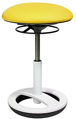 TOPSTAR Sitness Bob, ergonomischer Sitzhocker, Arbeitshocker, Bürohocker mit Schwingeffekt, Sitzhöhenverstellung, Standfußring Alu, weiß lackiert, Stoffbezug, gelb