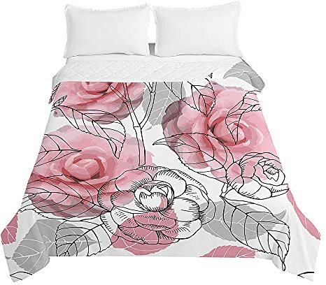 Chickw1 Tagesdecken Bettüberwurf, 3D Blumen Drucken Sommer Tagesdecke mit Prägemuster Wohndecke aus Mikrofaser Bettdecke für Einzelbett Doppelbett oder Kinder (Rose,200x230cm)