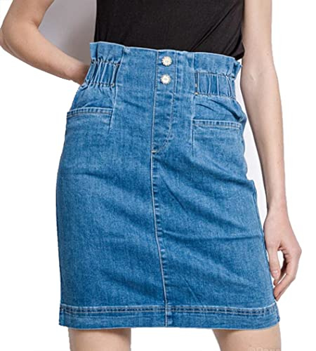 Van Der Rich ® - Jupe Jean à Enfiler, Court au Genou et Taille élastique - Femme (Bleu, 42)