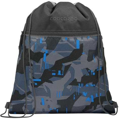 coocazoo Turnbeutel „Blue Craft”, schwarz-blau, mit Reißverschlussfach und Kordelzug, reflektierende Elemente, Schlaufen zur Befestigung am Schulrucksack, 10 Liter, ab der 3. Klasse
