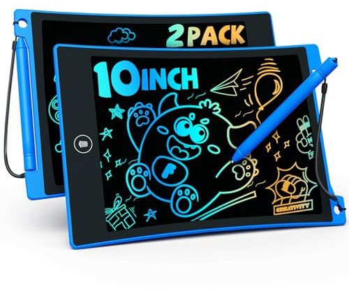 TEKFUN 2 Pack LCD Writing Tablet with Anti-Lost Stylus, 10in Erasable Doodle Board Coloring Drawing Pad for Kids, Car Trip Educational Toys Birthday Gift for 3 4 5 6 7 Girls Boys Toddler (2*Blue)