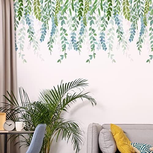 Tropische Pflanzenblätter, selbstklebend, grün, zum Aufhängen, Rebe, Wandaufkleber, Efeublätter, Pflanzen, Wanddekoration, geeignet für Schlafzimmer, Wohnzimmer, Büro