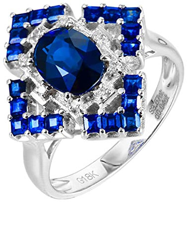 AMDXD Verlobungsring 18 Karat Weiß Gold 750 Frauen, 3.57ct Saphir Hochzeitsring Blau, Quadrat Diamantring Weißgold 750 mit Diamant Echter Schmuck, Gr.62 (19.7)