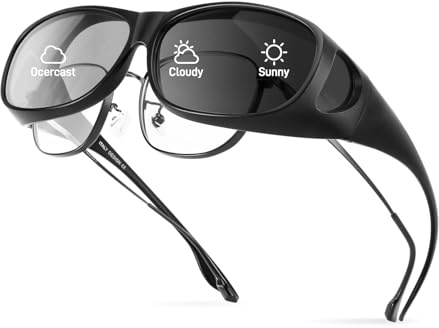 Bloomoak Polarisierte photochrome Reactolite Sonnenbrille – perfekt für Herren und Damen, passt über Brille, Wickel-Stil mit blendfreiem UV400-Schutz zum Autofahren, Angeln, Outdoor-Sport