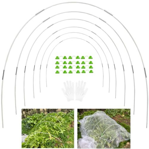30Pcs Garden Hoops for Netting Raised Bed, Greenhouse Hoops Frame Tunnel with 12Pcs Clamps, 7 Ft Detachable Fiberglass Support Hoops, Grow Tunnel Hoops for Veg Plant Crop Fruit Tomato Strawberry